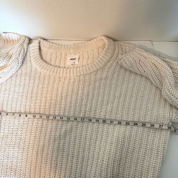 Aerie Ivory Knit Oversized Sweatshirt Size Large - Picture 8 of 8